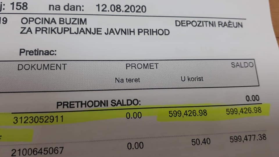 FEDERALNA VLADA OPĆINI BUŽIM UPLATILA 599.426,98 KM