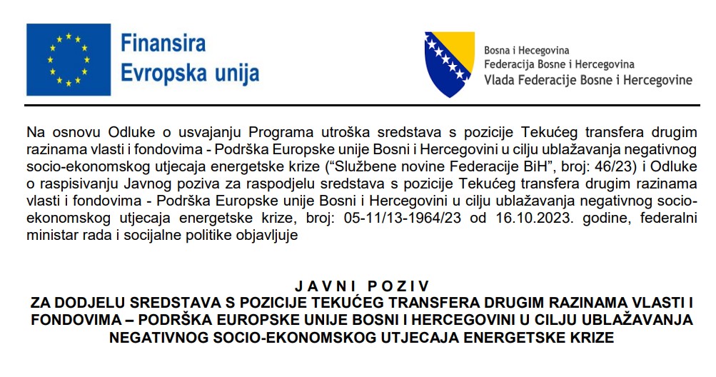 OBAVIJEST O JAVNOM POZIVU-ENERGETSKA POMOĆ