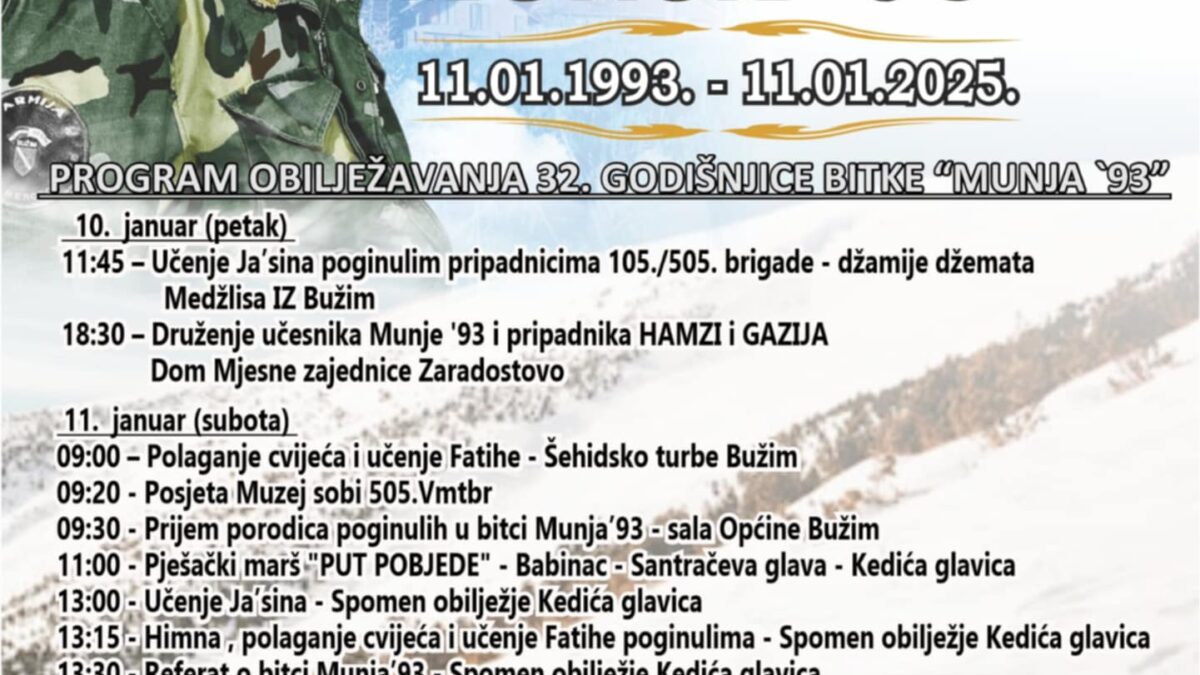 NAJAVA OBILJEŽAVANJA 32. GODIŠNJICE BITKE “MUNJA 93”